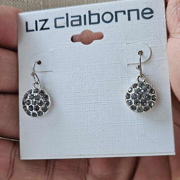 Liz Claiborne Ladies Earrings Crystals Accent Silver Tone Liz Shop Luna Jeweley - Picture 2 of 12